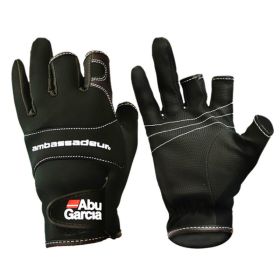 ABU Garcia Fishing Gloves Three Fingers Cut Lure Anti-Slip Leather Gloves PU Outdoor Sports Fingerless Gloves 1Pair High-Quality - L