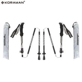 KORAMAN 1pair Carbon Fiber Collapsible Hiking Trekking Walking Pole Sticks; Lightweight Folding Quick-Lock System With Carrying Bags - Black