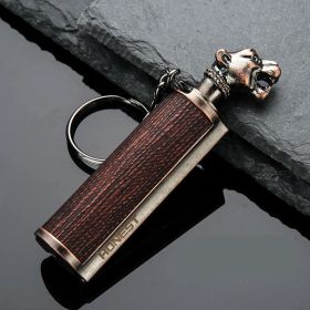 Creative Metal Keychain Lighter Wild Fire Ten Thousand Times Use Kerosene Lighters Gifts For Men - Bronze snowflake leopard head