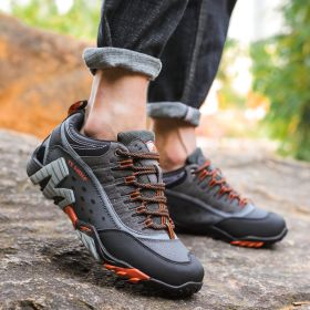 Outdoor Lover Trekking Shoes Men Waterproof Hiking Shoes Mountain Boots Genuine Leather Woodland Hunting Tactical Shoes - Dark grey orange - 40