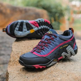 Outdoor Lover Trekking Shoes Men Waterproof Hiking Shoes Mountain Boots Genuine Leather Woodland Hunting Tactical Shoes - Dark blue rose red - 42