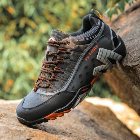 Outdoor Lover Trekking Shoes Men Waterproof Hiking Shoes Mountain Boots Genuine Leather Woodland Hunting Tactical Shoes - Dark grey orange - 45