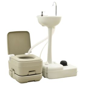 Portable Camping Toilet 2.6+2.6 gal and Handwash Stand 5.3 gal Set Gray - Grey