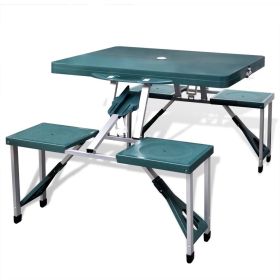 Foldable Camping Table Set with 4 Stools Aluminum Extra Light Green - Green