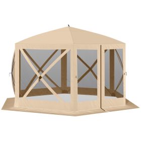 Outsunny 12' x 12' Hexagon Screen House, Pop Up Tent Portable Gazebo Canopy Shelter with Mesh Netting Walls, Carry Bag and Shaded Interior, Beige - as