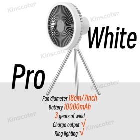 10000mAh 4000mAh Camping Fan Rechargeable Desktop Portable Circulator Wireless Ceiling Electric Fan with Power Bank LED Lighting - Pro White