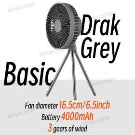 10000mAh 4000mAh Camping Fan Rechargeable Desktop Portable Circulator Wireless Ceiling Electric Fan with Power Bank LED Lighting - Basic Dark Grey