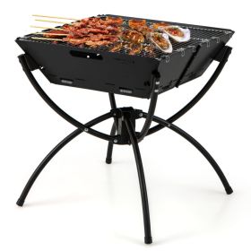 3-in-1 Camping Campfire Grill with Stainless Steel Grills Carrying Bag & Gloves - Black