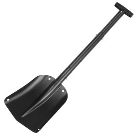 Aluminum Snow Shovel Portable Lightweight Camping Garden Beach Shovel with 3 Section Collapsible Adjustable Length Anti-Skid Handle - Black