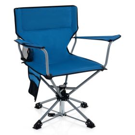 360¬∞ Swivel Hunting Chair Portable Foldable Hunting Chair with Mesh Cup Holder and Storage Pockets - Blue