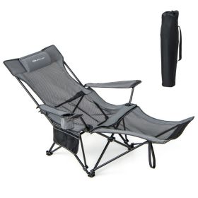 Camping Lounge Chair with Detachable Footrest Adjustable Backrest - Gray