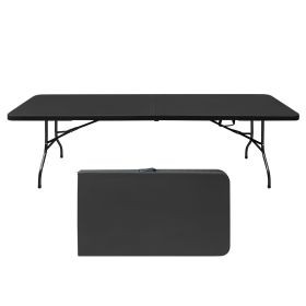 8ft Folding Table, Portable Plastic Table for Camping, Picnics, Parties, High Load Bearing Foldable Table Black - as Pic