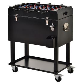 Outsunny 68QT Patio Cooler Ice Chest with Foosball Table Top, Portable Poolside Party Bar Cold Drink Rolling Cart on Wheels with Tray Shelf - as Pic