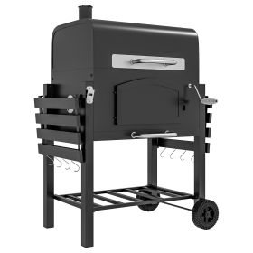 Outsunny Charcoal Grill, BBQ with Adjustable Height, Portable Barbecue with Folding Shelves, Thermometer, Bottle Opener & Wheels for Outdoor Camping,