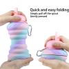 550ML Collapsible Water Bottles Outdoor Sports Fold Water Cup Silicone Leakproof Portable Kettle Travel Children Adult Bottle - 550ML - E