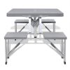 Foldable Camping Table Set with 4 Stools Aluminum Extra Light Gray - Grey