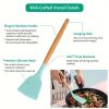 11Pcs Silicone Cooking Utensil Set Heat Resist Wooden Handle Silicone Spatula Turner Ladle Spaghetti Server Tongs - LightGreen