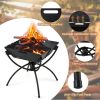 3-in-1 Camping Campfire Grill with Stainless Steel Grills Carrying Bag & Gloves - Black