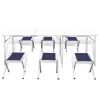 Foldable Camping Table Set with 6 Stools Height Adjustable 70.9"x23.6" - White