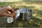 Outdoor hiking 304 stainless steel pot folding handle camping portable frying pan soup pot home picnic cookware set - Outdoor hiking 304 stainless ste