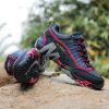 Outdoor Lover Trekking Shoes Men Waterproof Hiking Shoes Mountain Boots Genuine Leather Woodland Hunting Tactical Shoes - Dark blue rose red - 42