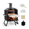 2-Layer Pizza Oven with Removable Cooking Rack and Folding Legs - as show