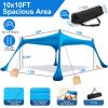 Beach Canopy Tent 10x10ft Sun Shelter Family Beach Tent Outdoor Shade UPF50+ with Sandbag Foldable Poles Carry Bag for Camping Trip Fishing Picnic - 2