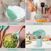 11Pcs Silicone Cooking Utensil Set Heat Resist Wooden Handle Silicone Spatula Turner Ladle Spaghetti Server Tongs - LightGreen