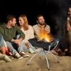 3-in-1 Camping Campfire Grill with Stainless Steel Grills Carrying Bag & Gloves - Silver