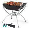 3-in-1 Camping Campfire Grill with Stainless Steel Grills Carrying Bag & Gloves - Silver