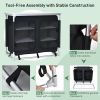 Portable Camping Kitchen Table with Storage Shelves - Black